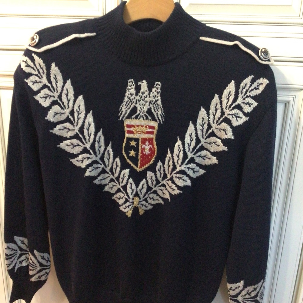 Vintage St John Military style mock neck sweater